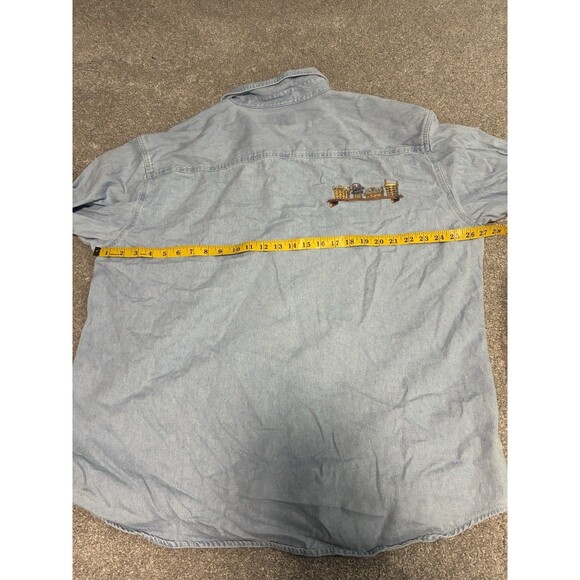 90s Real Good Denim Sport Shirt XL Made in Hong Kong Basket Embroidery Cottage - Picture 8 of 8